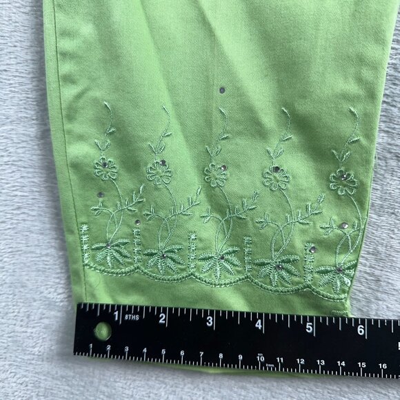 CV Veichi Skinny Jeans Embroidered Detail Ankle Slit Womens Green Size 31 - Picture 12 of 13